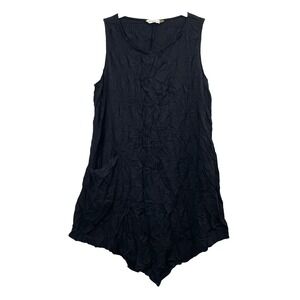 Chalet crinkle asymmetric hem sleeveless tunic top Size S black lagenlook boho